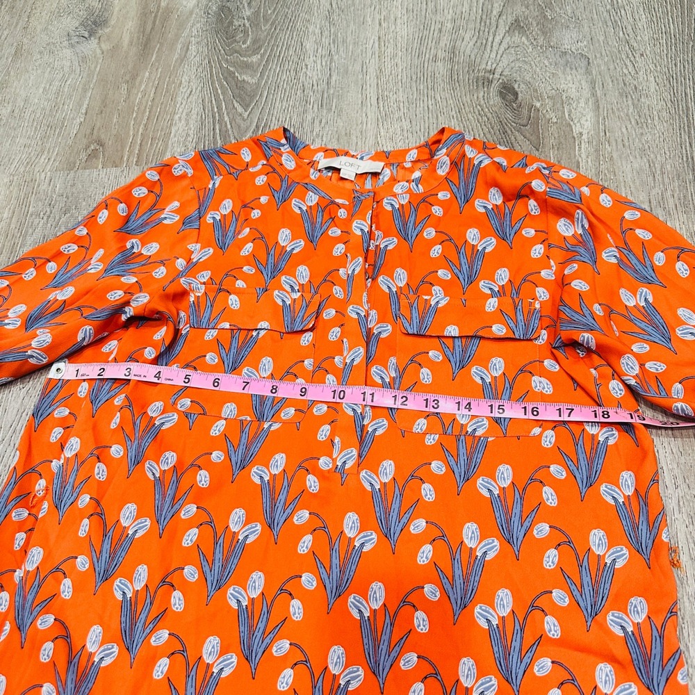 Loft Dress Petites XS Orange Floral Tulip Shirt Dress Long Sleeve Tie Waist XSP - Picture 7 of 16